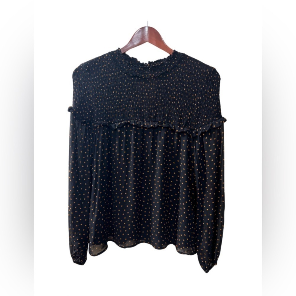 Sanctuary Black & Orange Polka Dot Women Long Sleeve Blouse Size S
